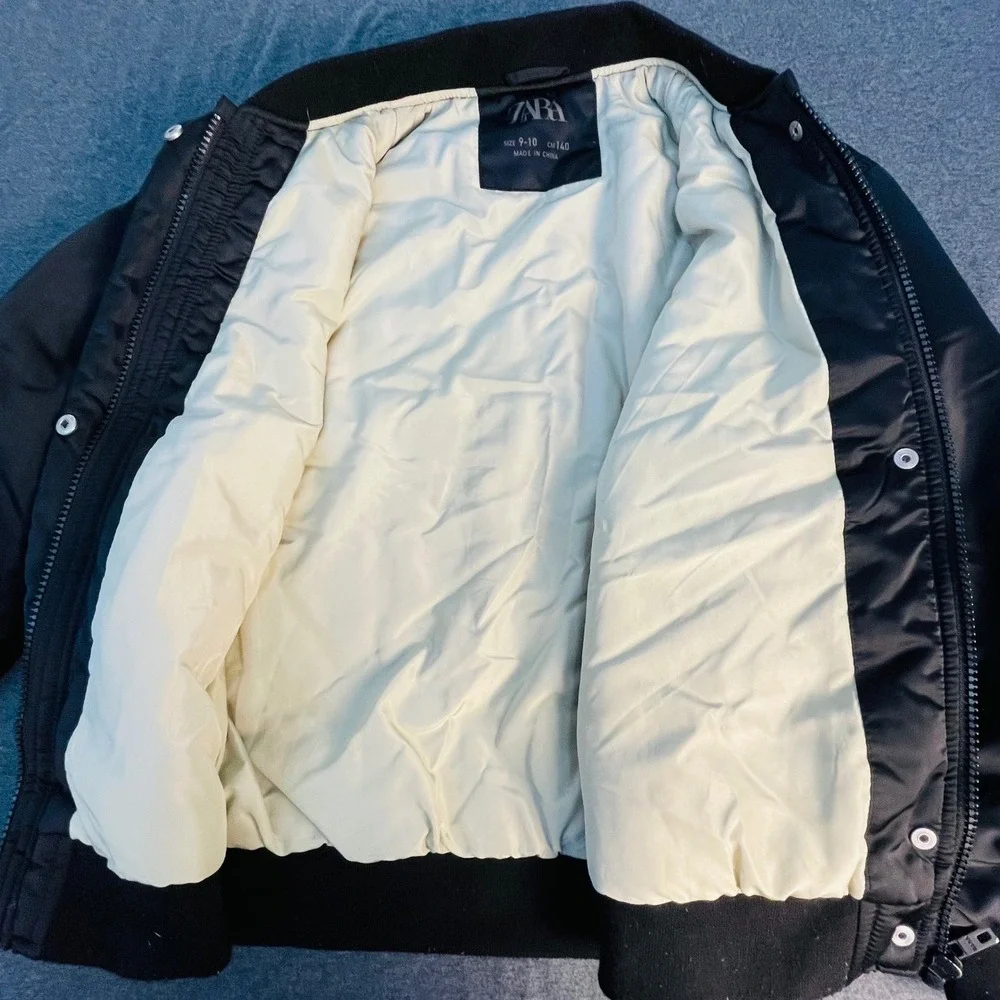 Zara Kids Black Bomber Jacket Ruched Back Quilted Detail Size 2‑3 Years‎
